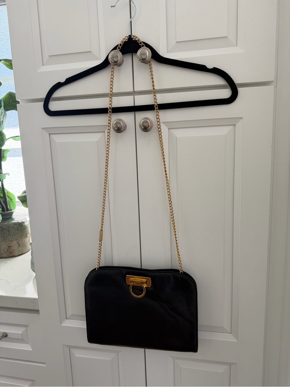 Salvatore Ferragamo Black Leather Crossbody with Gold Chain and Gancini Hardware - Picture 9 of 9